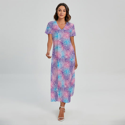 Floral Sparkle Print Short Sleeve Maxi Dress