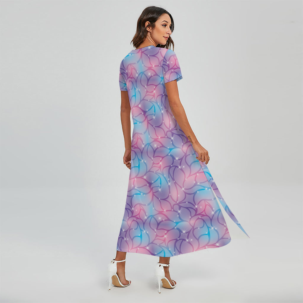 Floral Sparkle Print Short Sleeve Maxi Dress