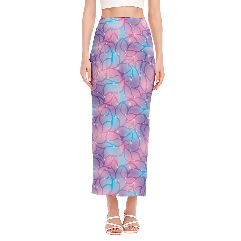 Floral Sparkle Print Side Slit Maxi Skirt