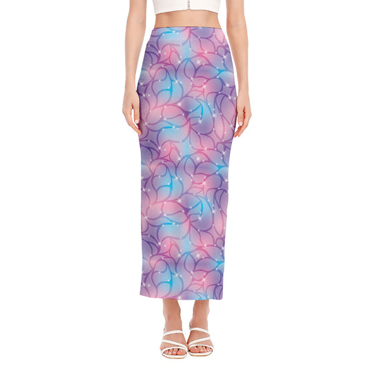 Floral Sparkle Print Side Slit Maxi Skirt