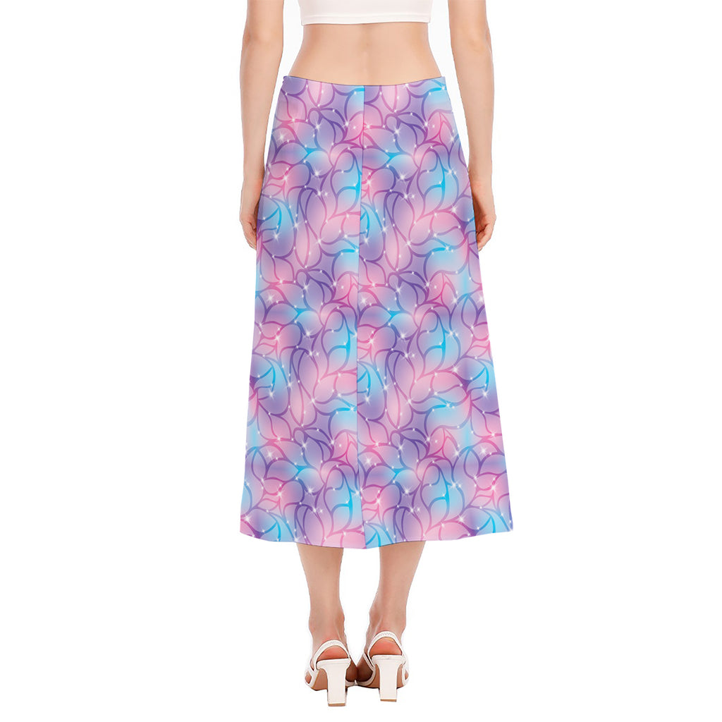Floral Sparkle Print Side Slit Midi Skirt