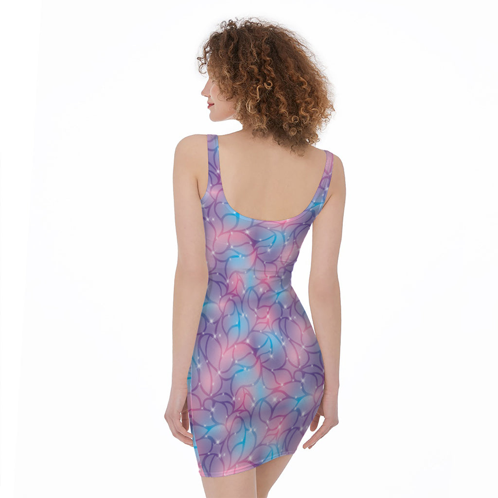 Floral Sparkle Print Sleeveless Bodycon Dress