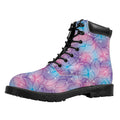 Floral Sparkle Print Padded Collar Lace Up Boots