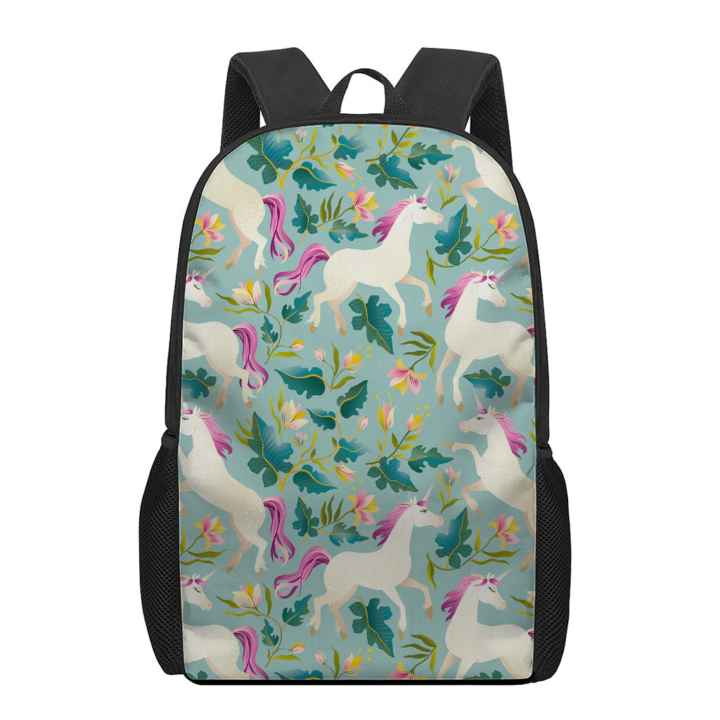 Floral Unicorn Pattern Print 17 Inch Backpack