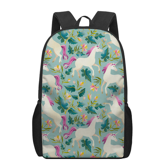 Floral Unicorn Pattern Print 17 Inch Backpack