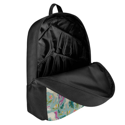 Floral Unicorn Pattern Print 17 Inch Backpack
