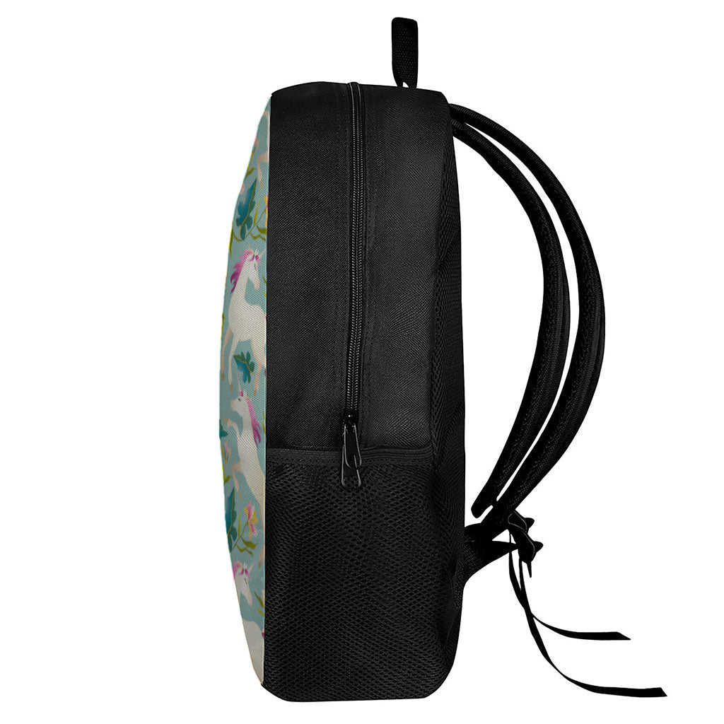 Floral Unicorn Pattern Print 17 Inch Backpack