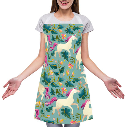 Floral Unicorn Pattern Print Adjustable Apron