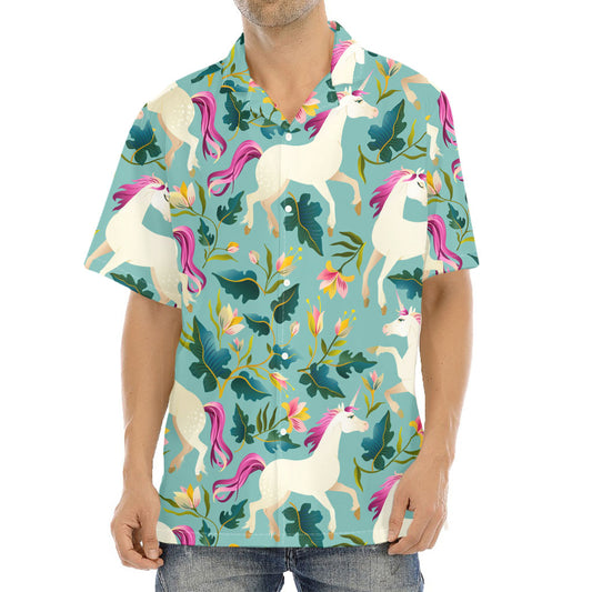 Floral Unicorn Pattern Print Aloha Shirt
