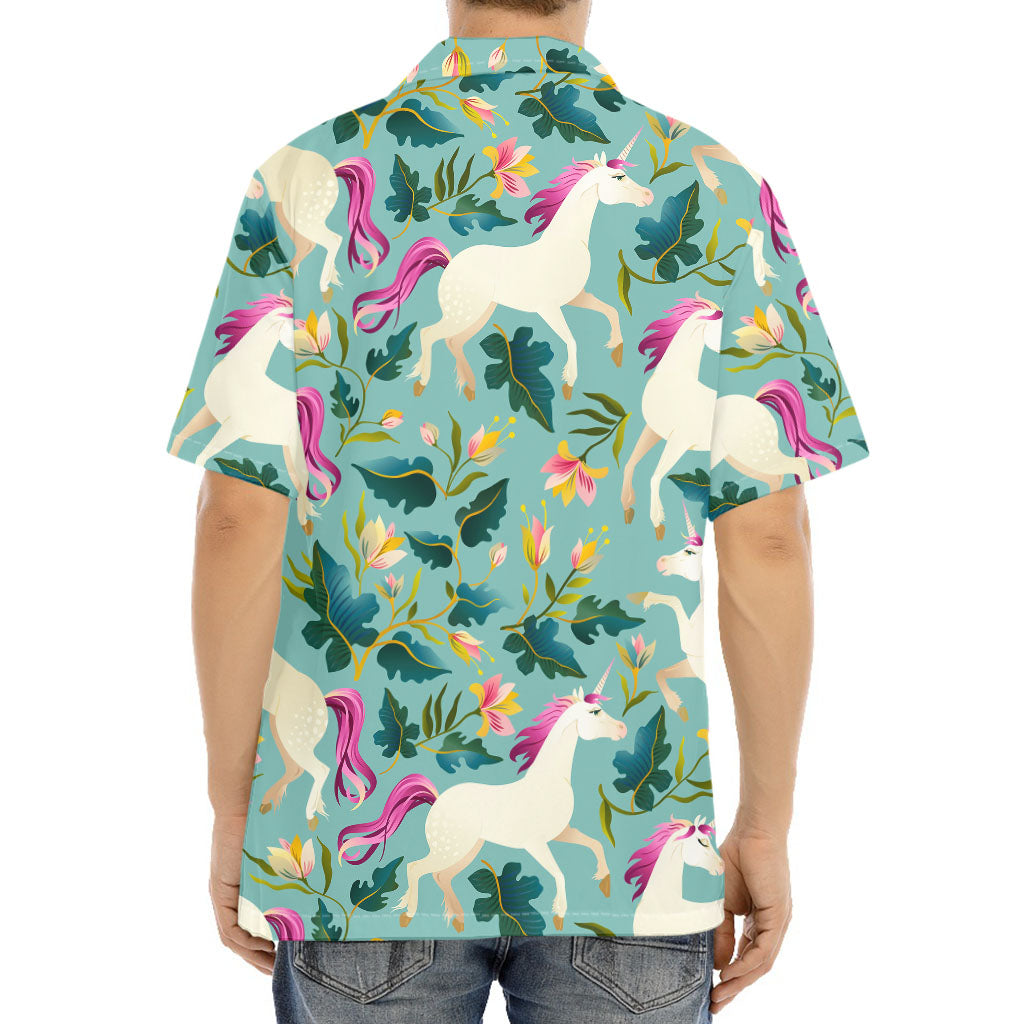Floral Unicorn Pattern Print Aloha Shirt