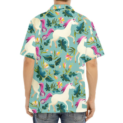 Floral Unicorn Pattern Print Aloha Shirt