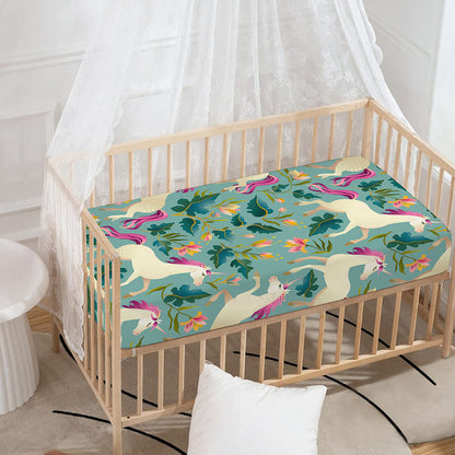 Floral Unicorn Pattern Print Baby Crib Sheet