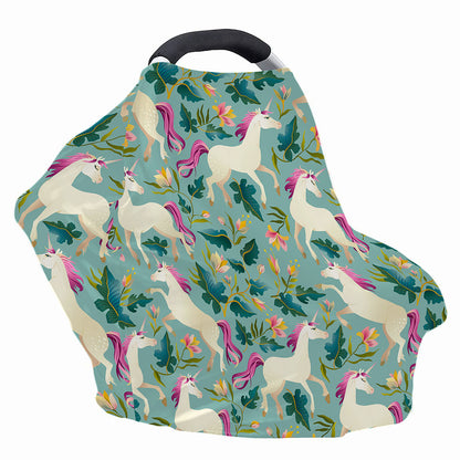 Floral Unicorn Pattern Print Baby Seat Cover