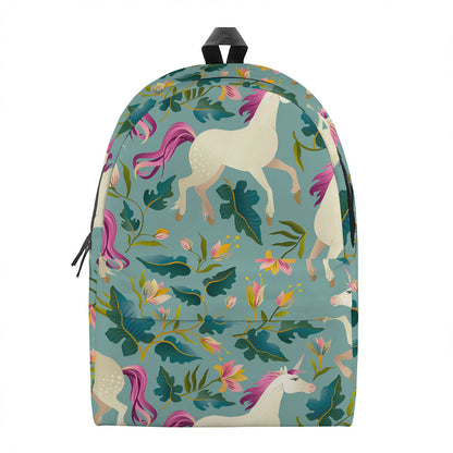 Floral Unicorn Pattern Print Backpack