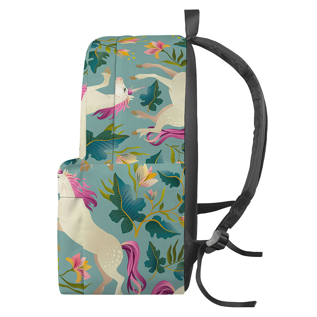Floral Unicorn Pattern Print Backpack