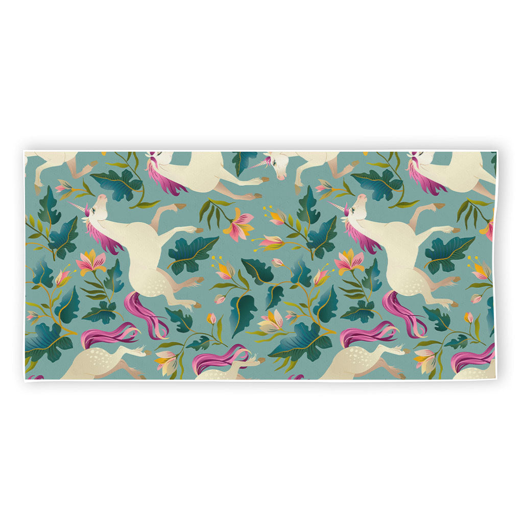 Floral Unicorn Pattern Print Beach Towel
