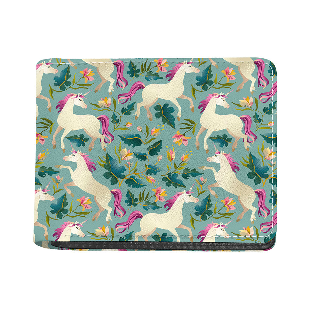 Floral Unicorn Pattern Print Bifold Wallet