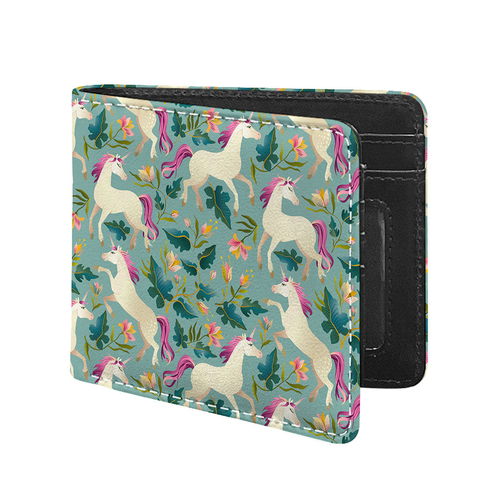 Floral Unicorn Pattern Print Bifold Wallet