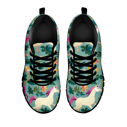 Floral Unicorn Pattern Print Black Running Shoes