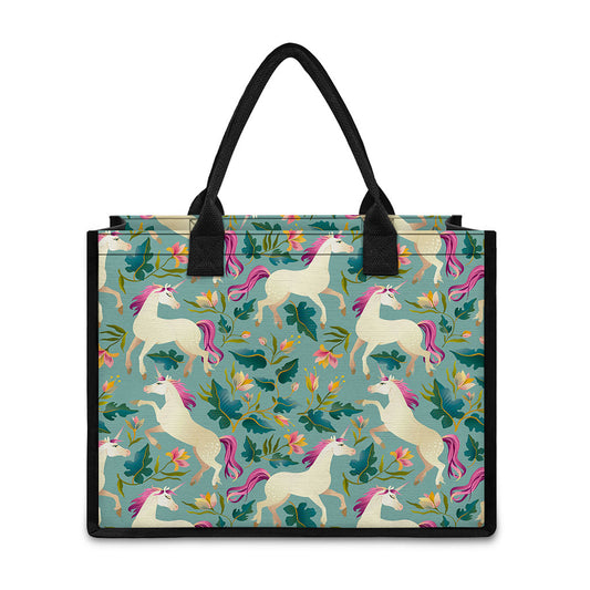 Floral Unicorn Pattern Print Canvas Tote Bag
