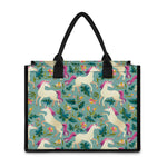 Floral Unicorn Pattern Print Canvas Tote Bag