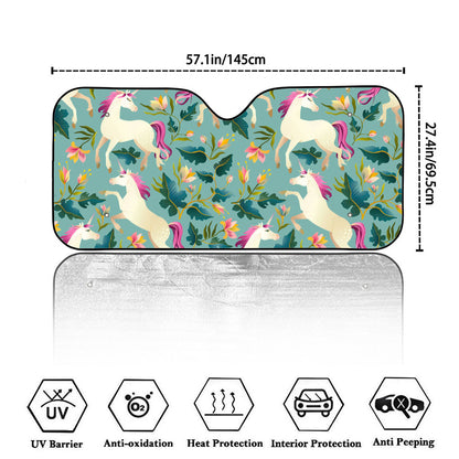 Floral Unicorn Pattern Print Car Windshield Sun Shade