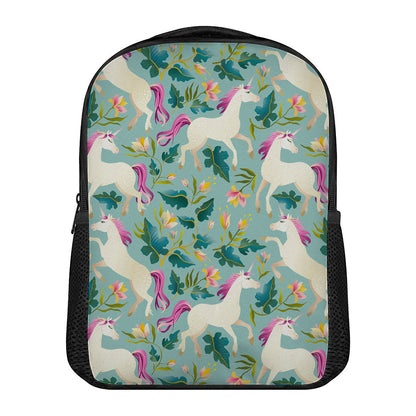 Floral Unicorn Pattern Print Casual Backpack