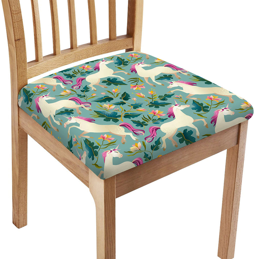 Floral Unicorn Pattern Print Chair Cushion Cover