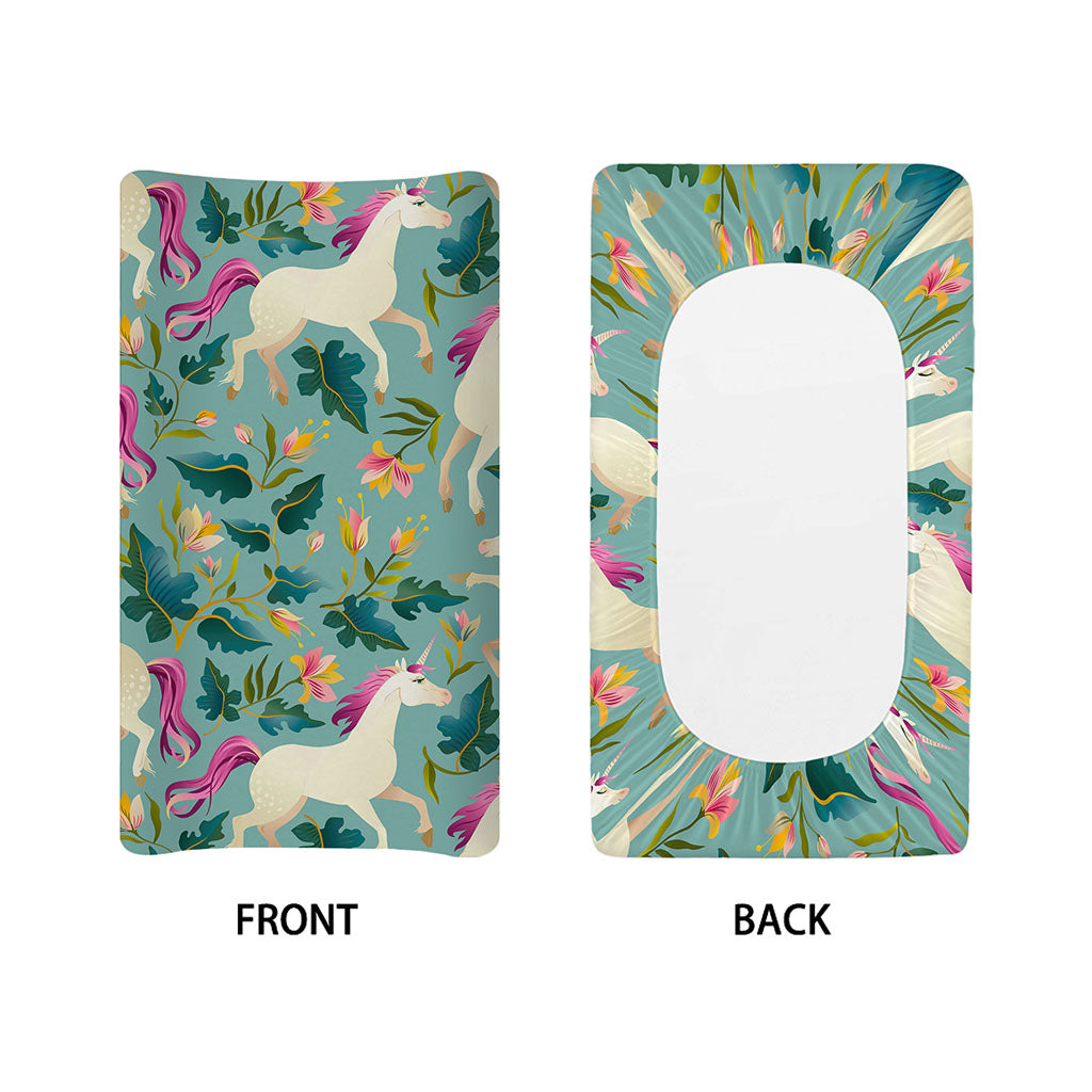 Floral Unicorn Pattern Print Changing Pad Cover
