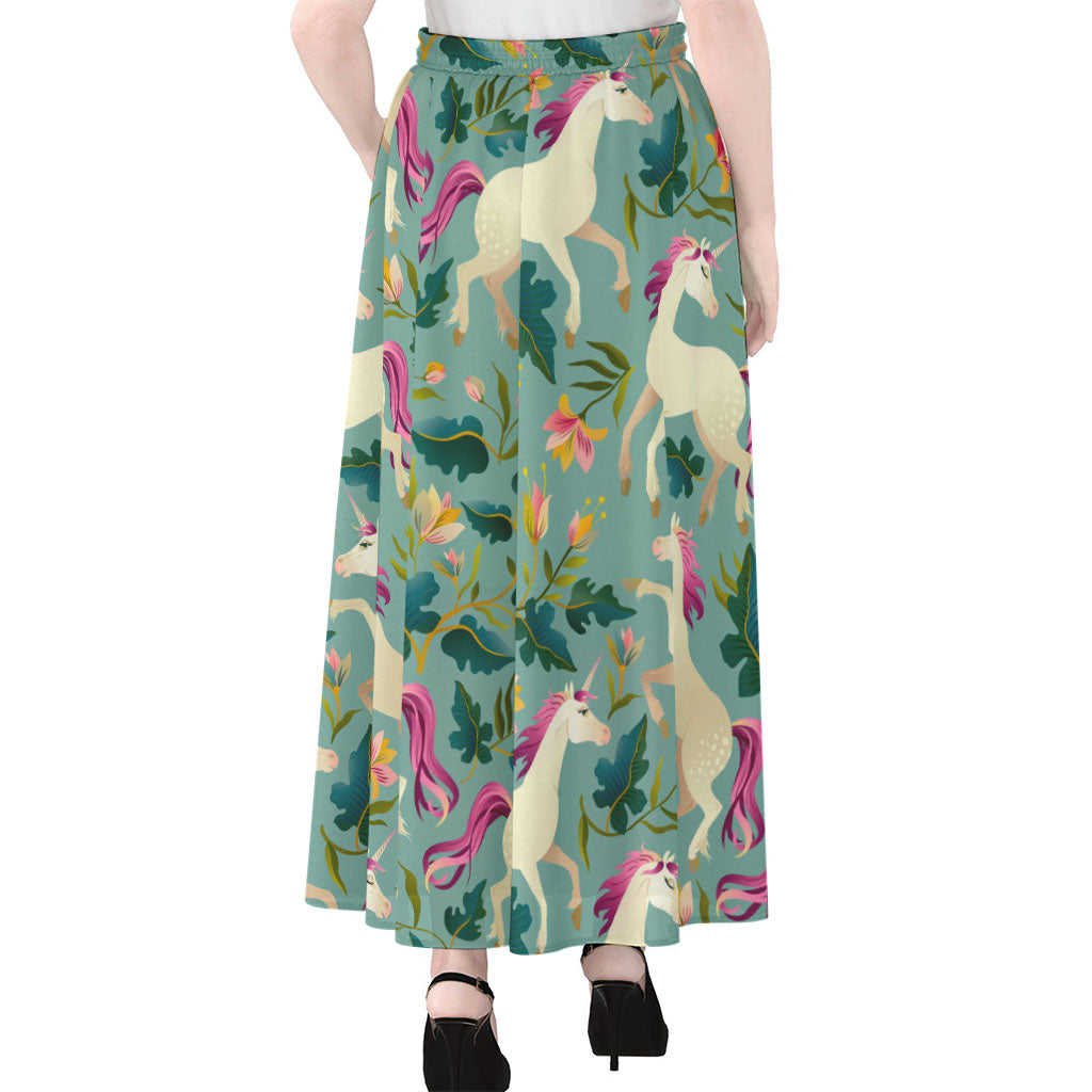 Floral Unicorn Pattern Print Chiffon Maxi Skirt