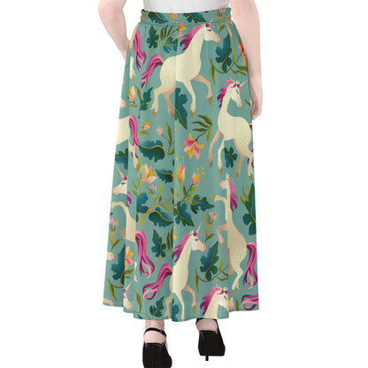 Floral Unicorn Pattern Print Chiffon Maxi Skirt