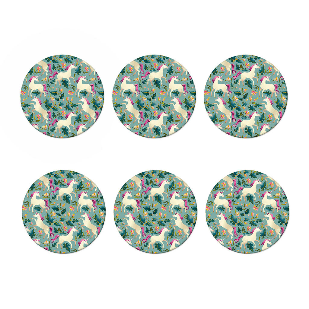 Floral Unicorn Pattern Print Coaster Set