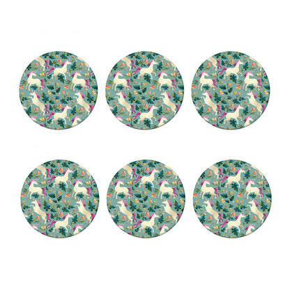 Floral Unicorn Pattern Print Coaster Set
