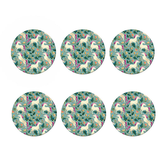 Floral Unicorn Pattern Print Coaster Set