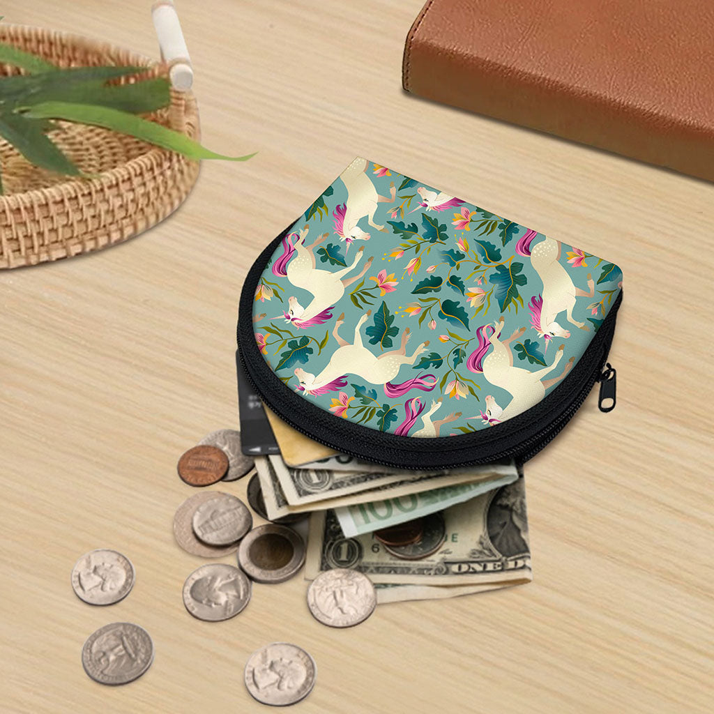Floral Unicorn Pattern Print Coin Purse