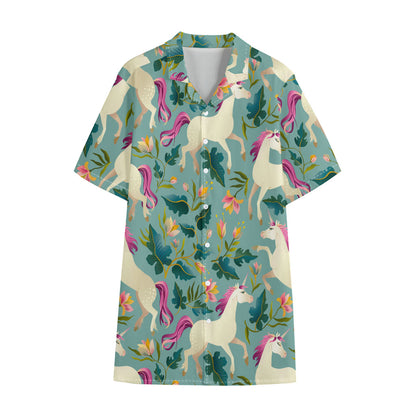 Floral Unicorn Pattern Print Cotton Hawaiian Shirt