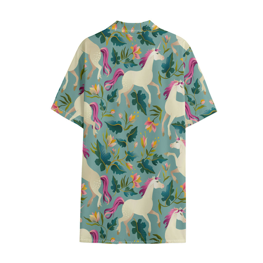 Floral Unicorn Pattern Print Cotton Hawaiian Shirt