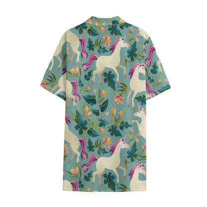 Floral Unicorn Pattern Print Cotton Hawaiian Shirt