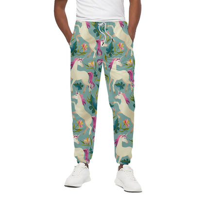 Floral Unicorn Pattern Print Cotton Pants