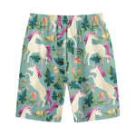 Floral Unicorn Pattern Print Cotton Shorts