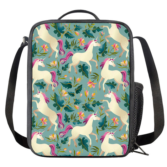 Floral Unicorn Pattern Print Crossbody Lunch Bag
