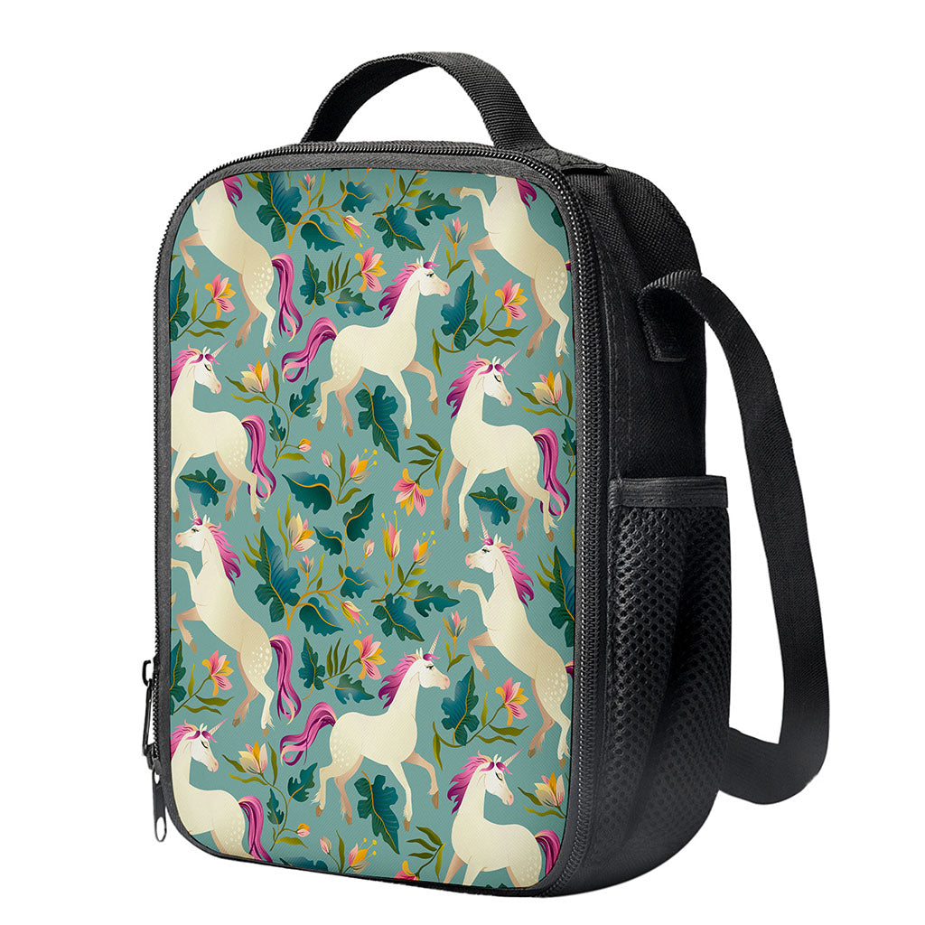 Floral Unicorn Pattern Print Crossbody Lunch Bag