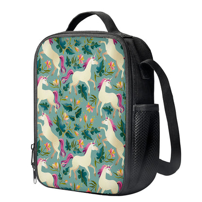 Floral Unicorn Pattern Print Crossbody Lunch Bag