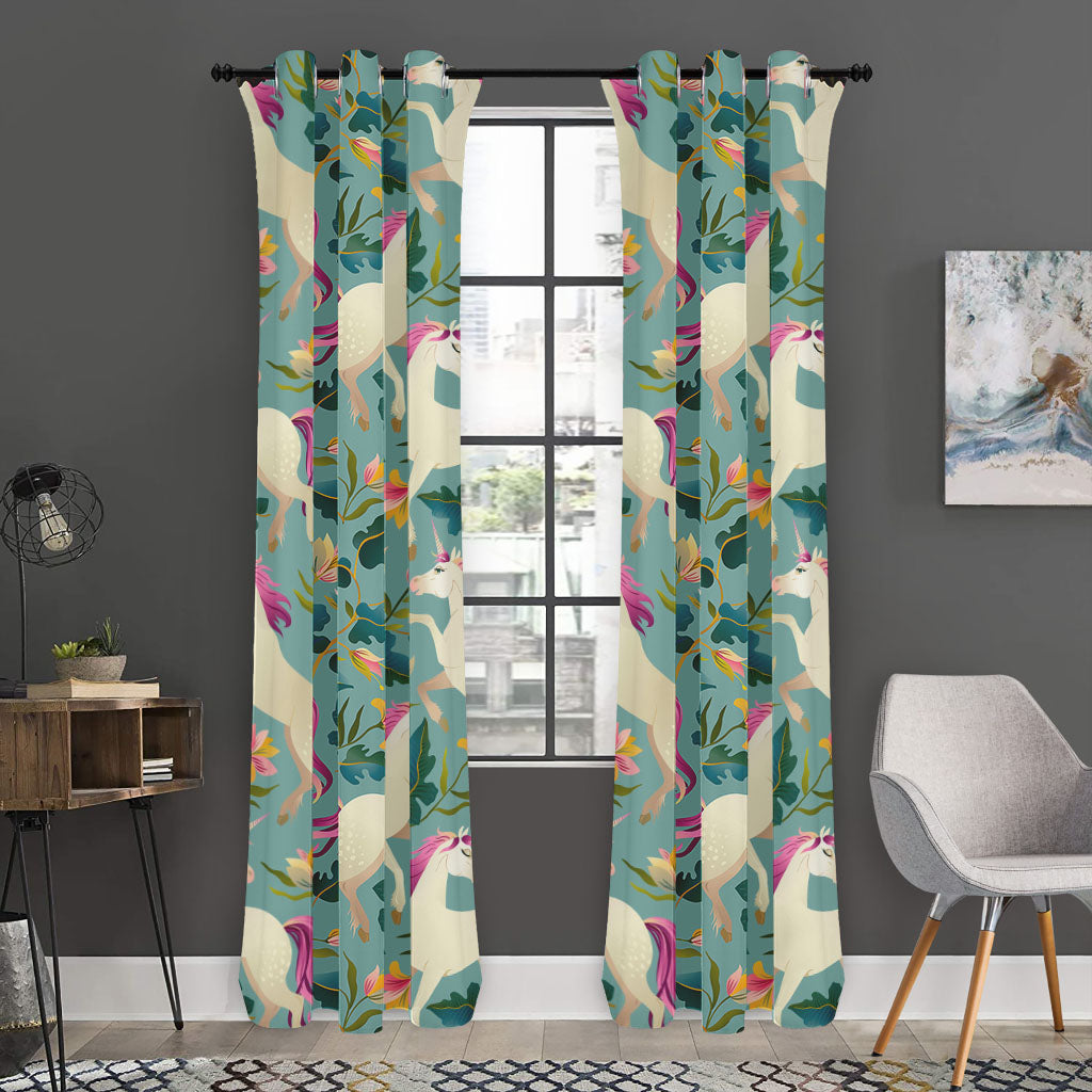 Floral Unicorn Pattern Print Curtain