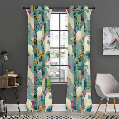 Floral Unicorn Pattern Print Curtain