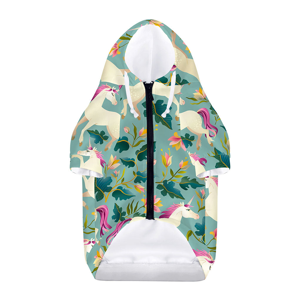 Floral Unicorn Pattern Print Dog Zip Up Hoodie