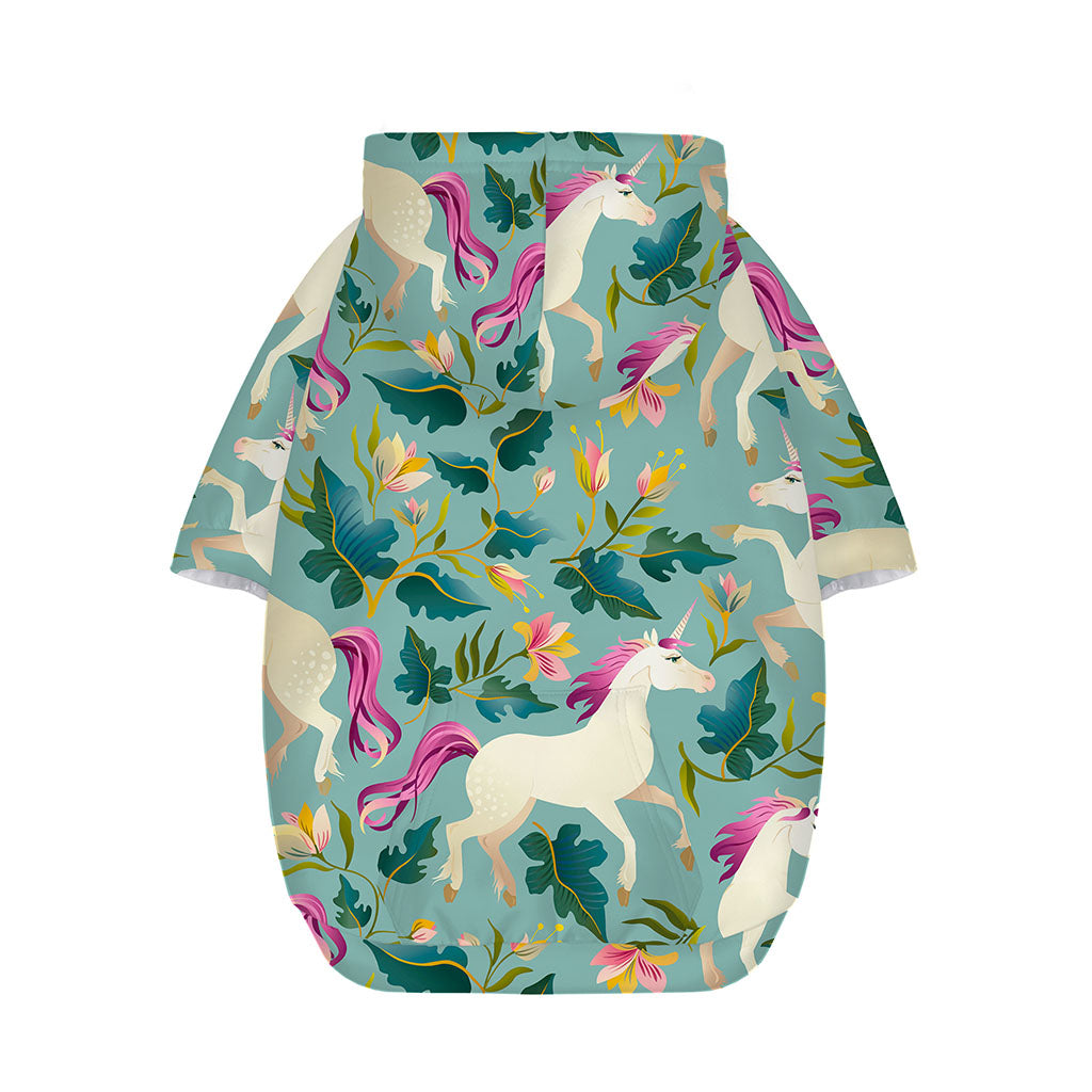 Floral Unicorn Pattern Print Dog Zip Up Hoodie