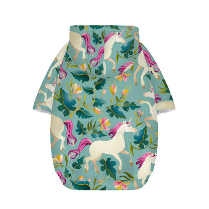 Floral Unicorn Pattern Print Dog Zip Up Hoodie