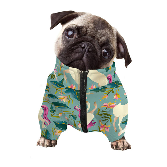 Floral Unicorn Pattern Print Dog Zip Up Jacket