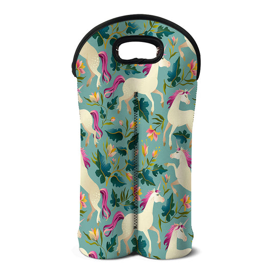 Floral Unicorn Pattern Print Double Neoprene Wine Tote